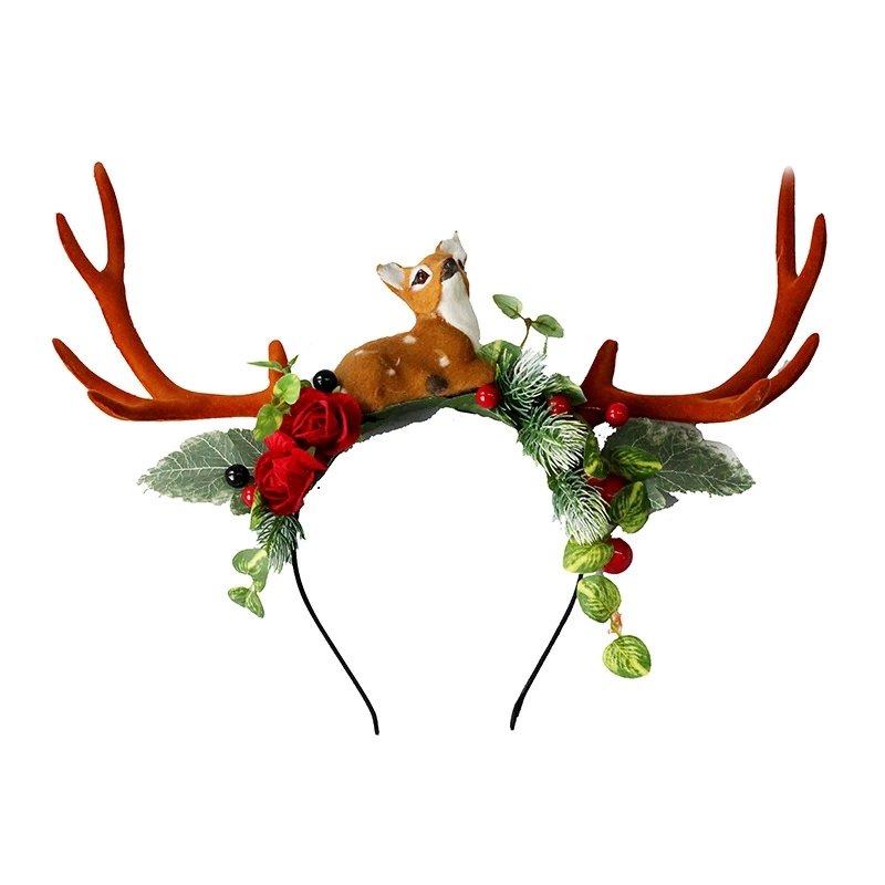 圣诞鹿角发箍森系浆果花朵松果小鹿发饰写真发饰