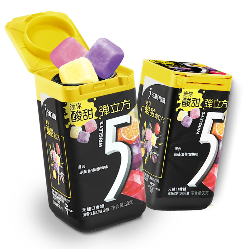 口香糖箭牌立方five5瓶装多口口味6瓶清凉薄荷口香糖