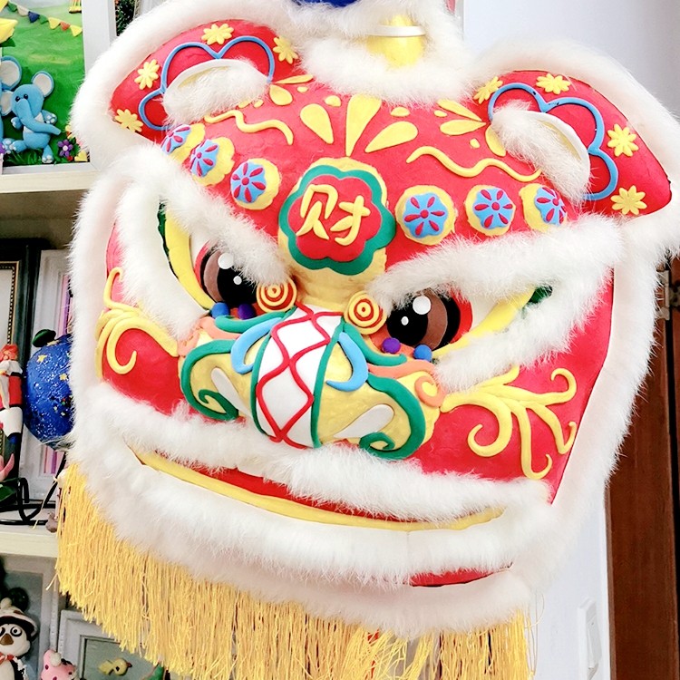 纸浆狮子头白胚新年新春舞狮瑞兽面具大小小号手工制作工具