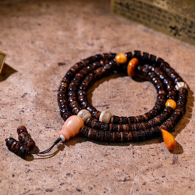 藏式牦牛108颗佛珠老料牛骨嘎巴啦手串手链