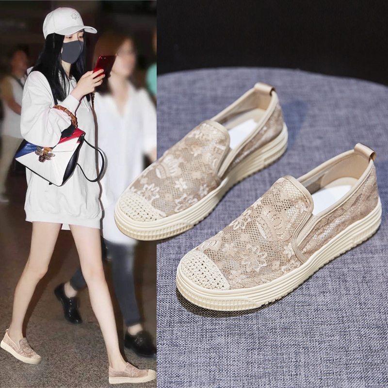 渔夫鞋女2022夏季网面透气女鞋套脚懒人乐福鞋一脚蹬网鞋薄款单鞋