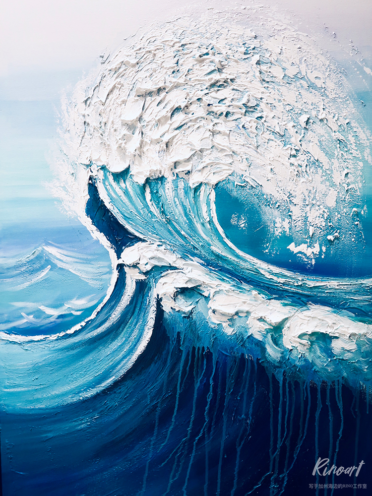美籍日侨艺术家手绘作品砕ける波乘风破浪客厅油画
