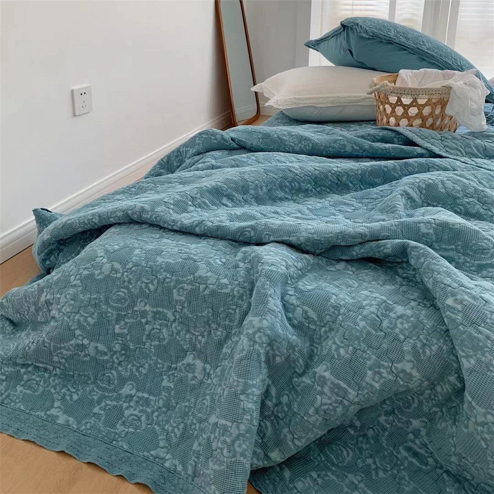 有氧韩国正品提花华夫格洛丽塔加棉呼吸床盖四件床盖