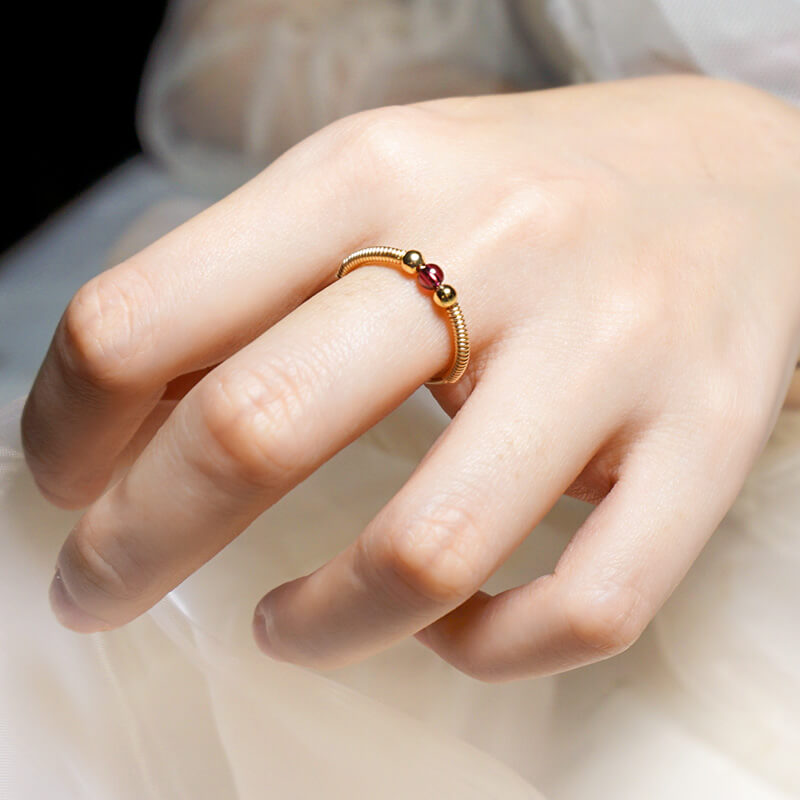 原创设计石榴石14k包金戒指女生小指指环胖手戒指
