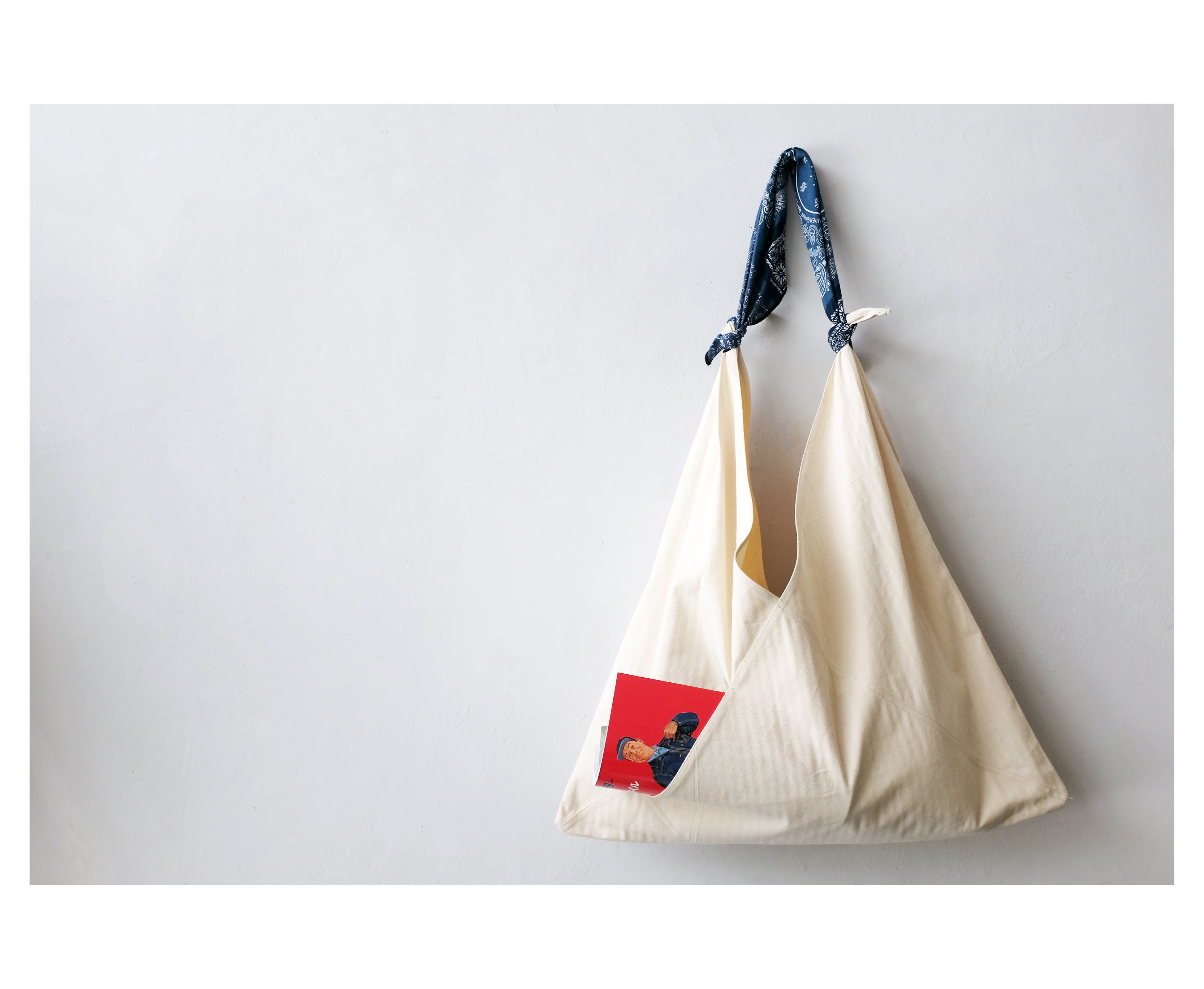 focusblue腰果花方巾绑结日式复古森系米白色托特包手拿斜挎两用