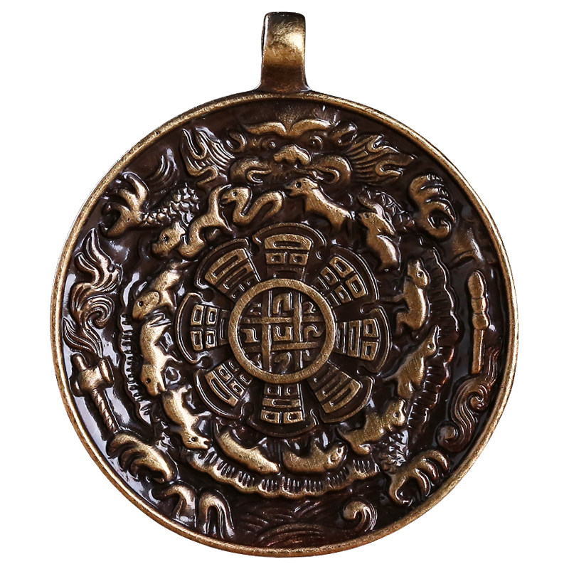 西藏纯铜尼泊尔手工艺九宫八卦密宗法器十二生肖腰牌男项坠