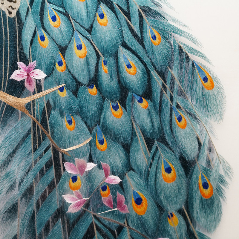 装饰画孔雀刺绣大气轻奢国风竖版玄关现代装饰画