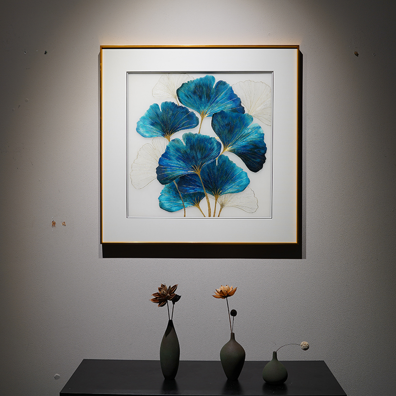 新中式刺绣客厅电视墙背景墙沙发餐厅苏绣手工银杏现代装饰画