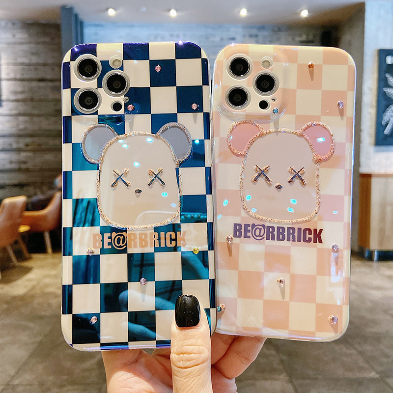 格子kaws暴力熊iphone12手机机壳苹果13promax适用潮女手机保护套