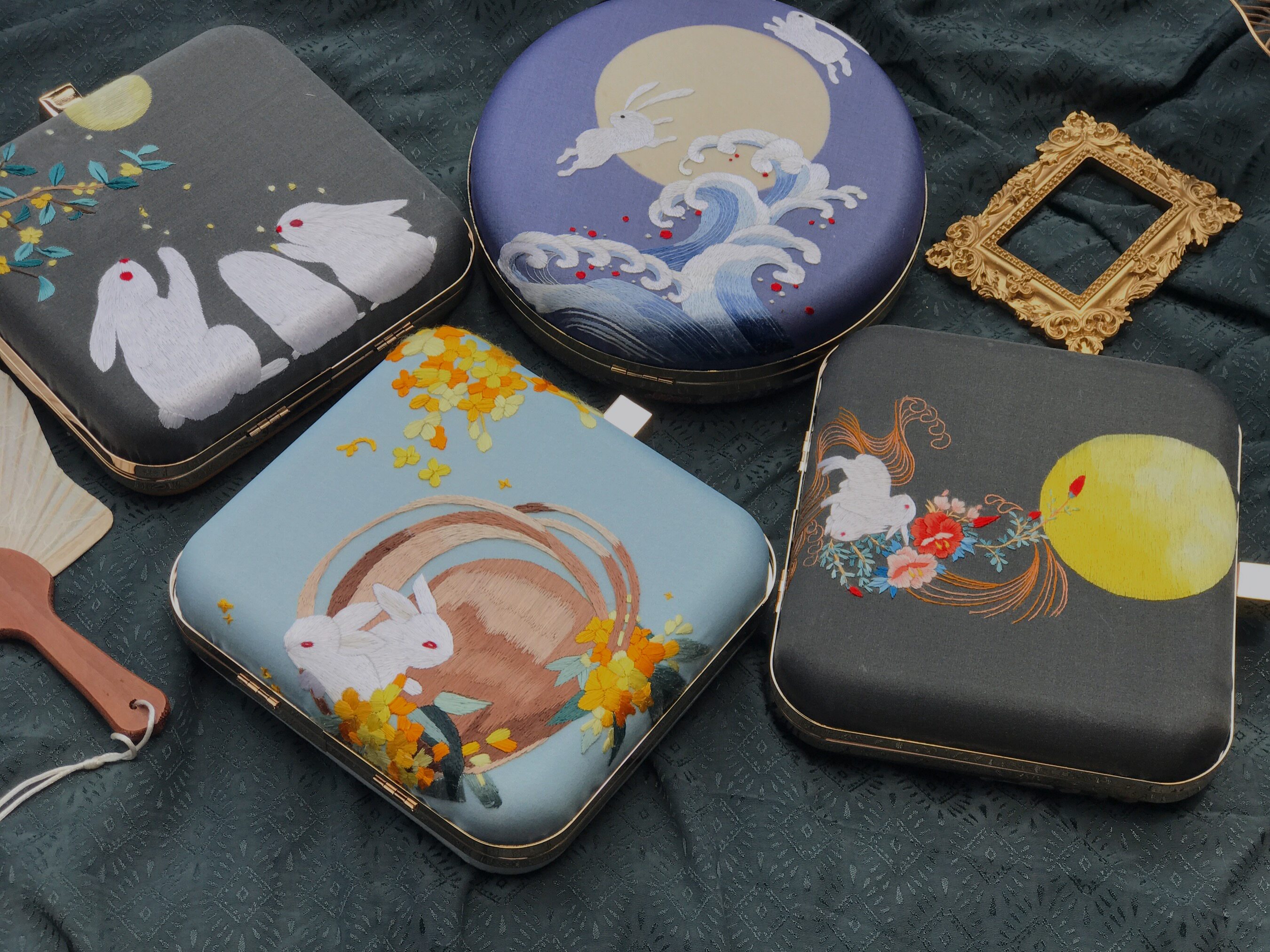 兔子刺绣无度手作传统苏绣真丝月宫玉兔新品通用款女包