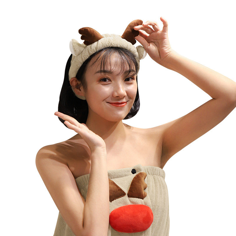 可爱网红头套洗脸敷面膜鹿角束发带简约发箍女头箍绑发捆韩国头饰