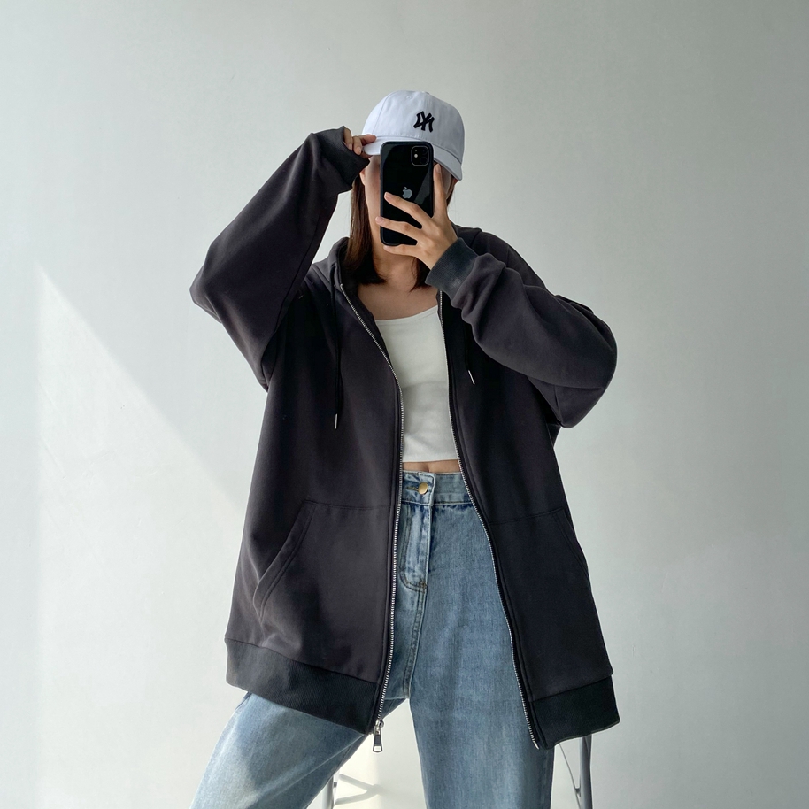 灰色开衫连帽卫衣女慵懒秋季上衣韩版宽松运动卫衣