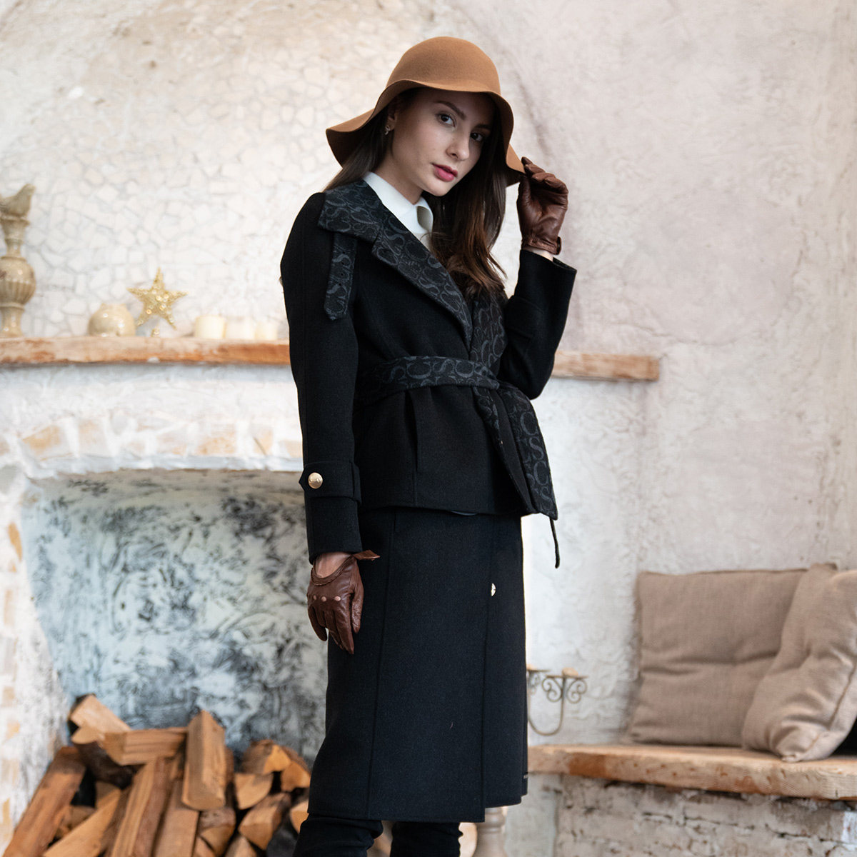 scofield女装英伦风冬季新款一衣两设计羊毛混纺双面毛呢外套