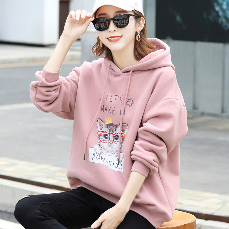 秋季薄款卫衣女士连帽秋装2022年新款女装宽松粉色外套上衣春秋款