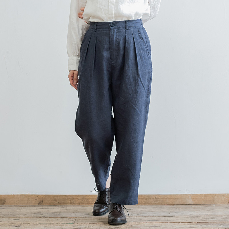 十月新日通勤保暖松紧文艺早春休闲裤小腿棉麻休闲裤