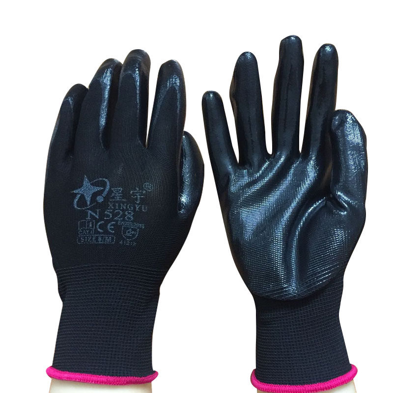 正品星宇手套n528黑色灰男丁腈防水耐磨加厚耐用防油耐油劳保手套