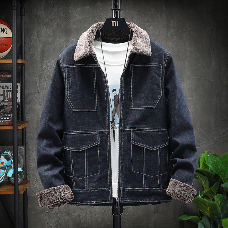 加绒加厚牛仔外套男冬季羊羔毛棉衣韩版潮流工装棉服潮牌男士棉袄