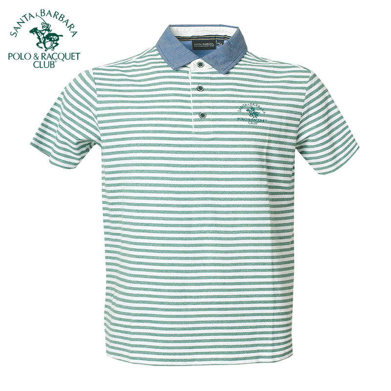 SBPRC/圣大保罗男士夏季新款休闲合身条纹翻领短袖T恤衫PS16KT319