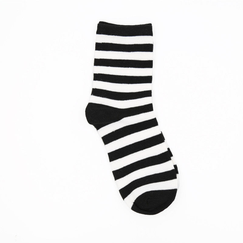 满六双包邮 日系黑白条纹中筒纯棉袜子 二三杠运动长袜男女情侣袜