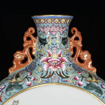 Qing Qianlong enamel ພູມສັນຖານ amphora ກັບ pavilions ແລະຮູບແບບ pavilions, ການເກັບກໍາ porcelain ວັດຖຸບູຮານ