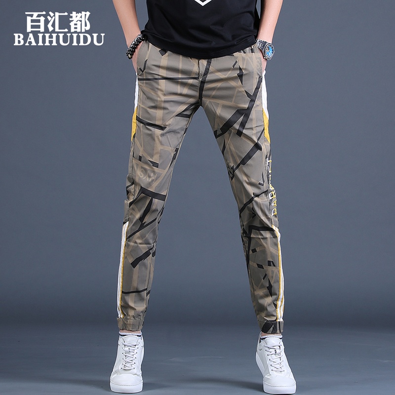 夏季迷彩男裤新款潮牌裤子男士休闲韩版潮流修身运动裤春秋款长裤