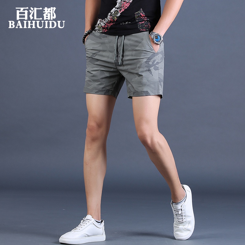 百汇都夏季新款男士短裤潮牌修身痞帅三分裤韩版迷彩中裤矮五分裤
