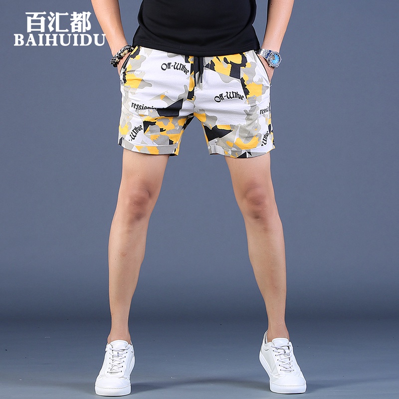 百汇都夏季新款男士短裤潮牌修身痞帅三分裤韩版迷彩中裤矮五分裤