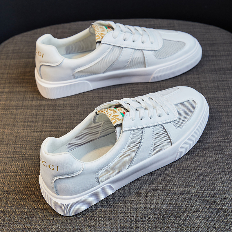 真皮小白网鞋女新款2022夏爆款平底运动休闲百搭透气镂空网面板鞋