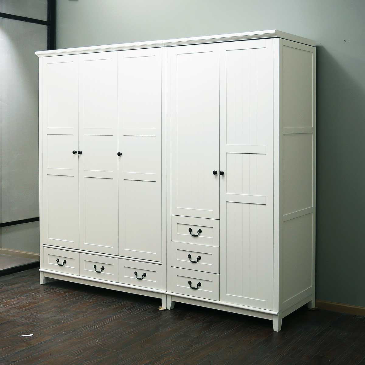 汇众家居 美式宜家汉尼斯风格衣柜 简美地中海实木带抽三门衣柜