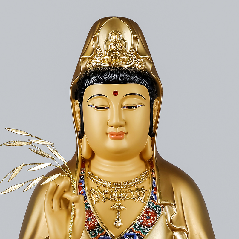 观音佛像台湾彩绘观音像铜像供奉南海菩萨家用摆件