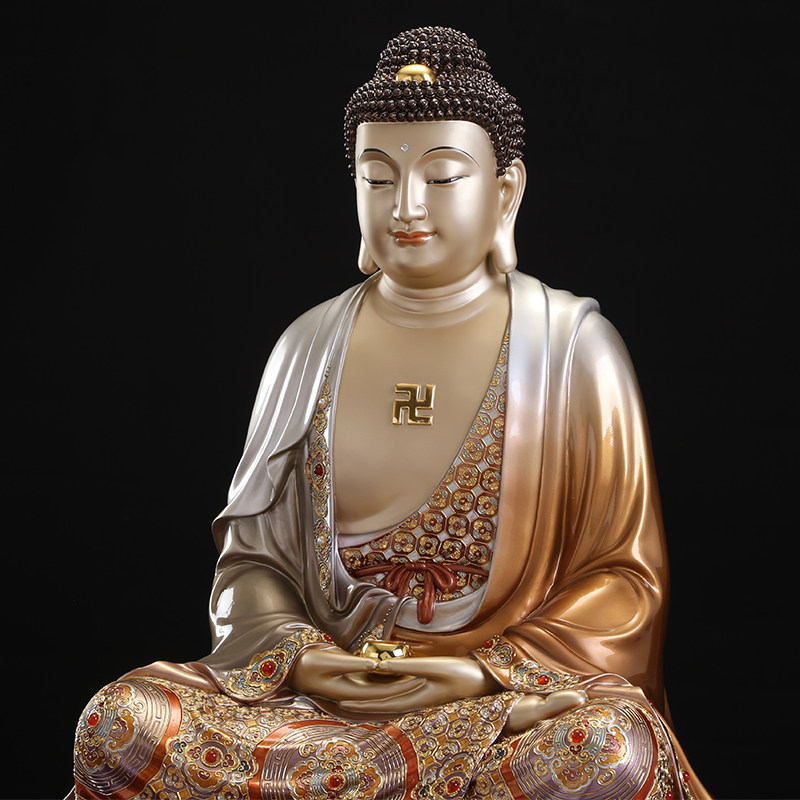台湾铜雕纯手工贴金释迦牟尼佛药师佛像家用阿弥陀佛像三宝佛摆件
