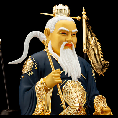 台湾铜鎏金鸿老祖神像供奉鸿钧道人创始元灵教祖师爷铜像摆件