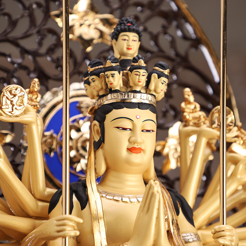 台湾站像菩萨观音千眼千手铜鎏手工开光供奉摆件