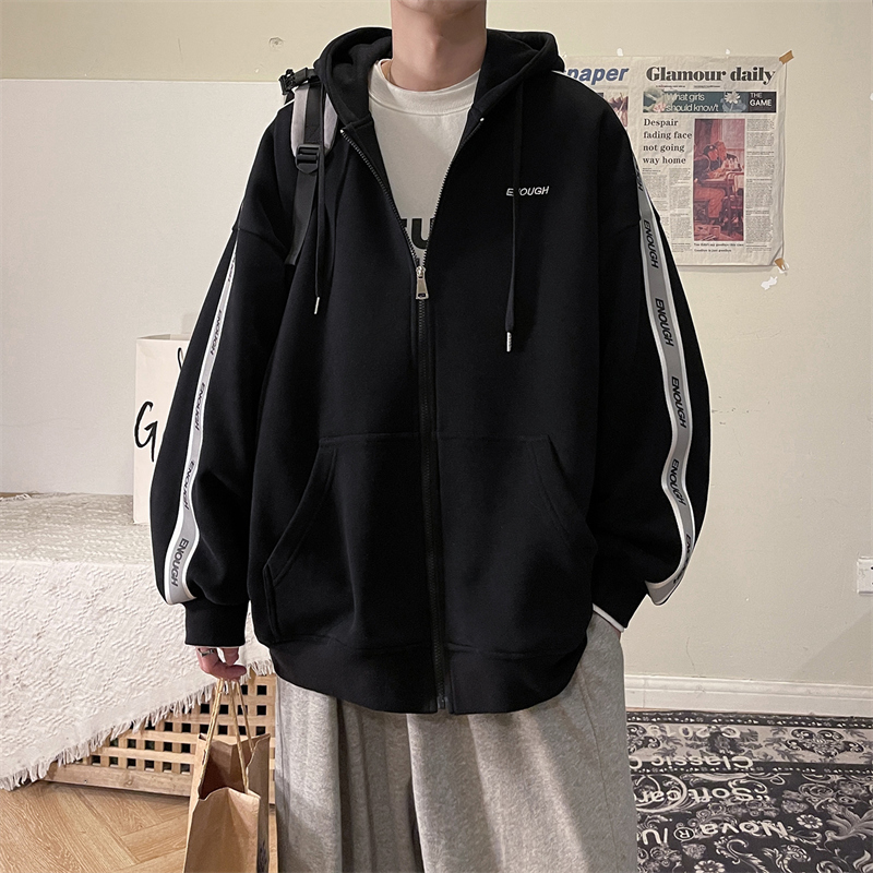 开衫卫衣男秋季高街ins潮牌宽松男装设计感小众春秋百搭连帽外套