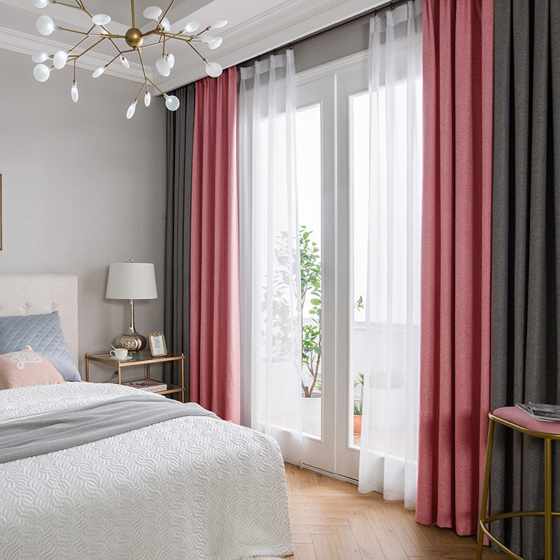 窗帘孔帘北欧简约风格卧室遮光大气飘窗客厅定制窗帘