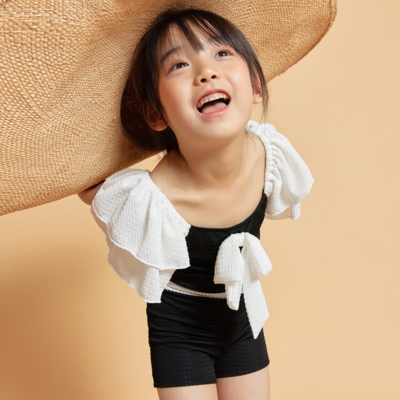 女童走秀泳装儿童中大小童连体女孩平角公主儿童泳衣