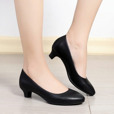 久站工作鞋女黑色软底舒适不累脚单鞋细跟职业上班皮鞋酒店空姐鞋