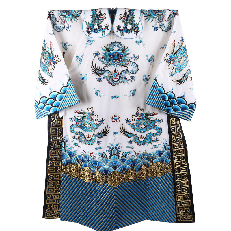 戏曲服装绉料仿手绣团龙男蟒皇帝龙袍包公丞相民族服装