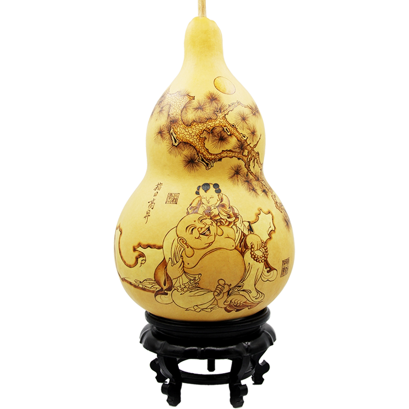 善缘精品天然特大号烙画葫芦摆件雕刻烫画弥勒葫芦