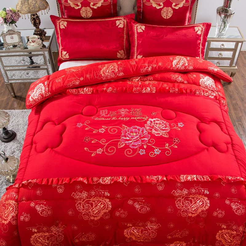 然轩结婚绣花被子双人大红色喜被