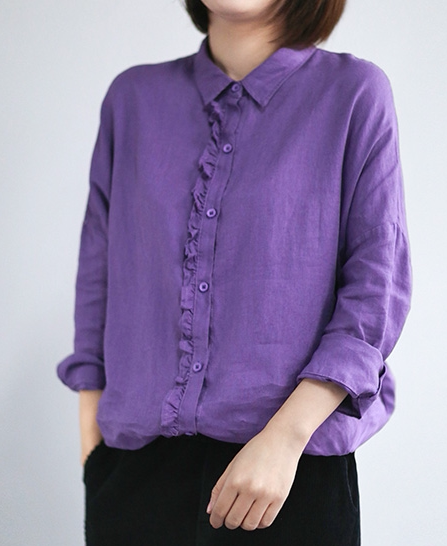 春款休闲棉麻木耳衣襟宽松长袖衬衫s355衬衫
