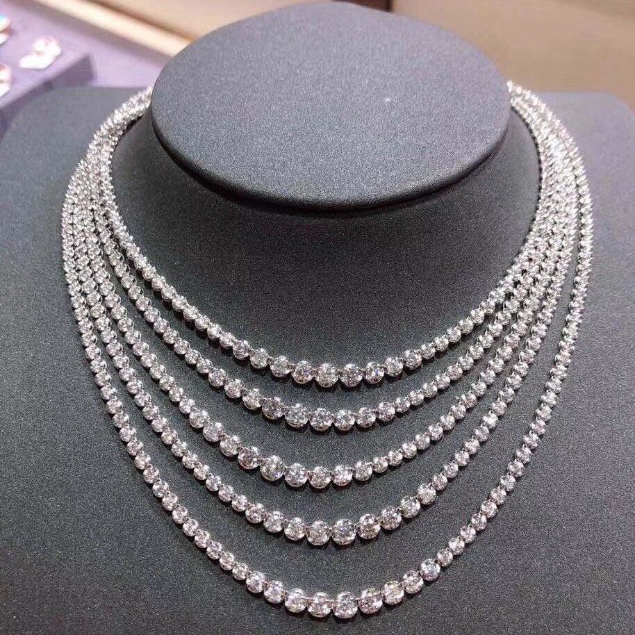 钻石项链18k白金65克拉满钻整豪华群镶晚装12克拉项链