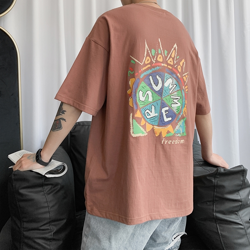 夏季新款男士短袖t恤港风潮牌宽松百搭ins休闲帅气圆领半袖体恤衫