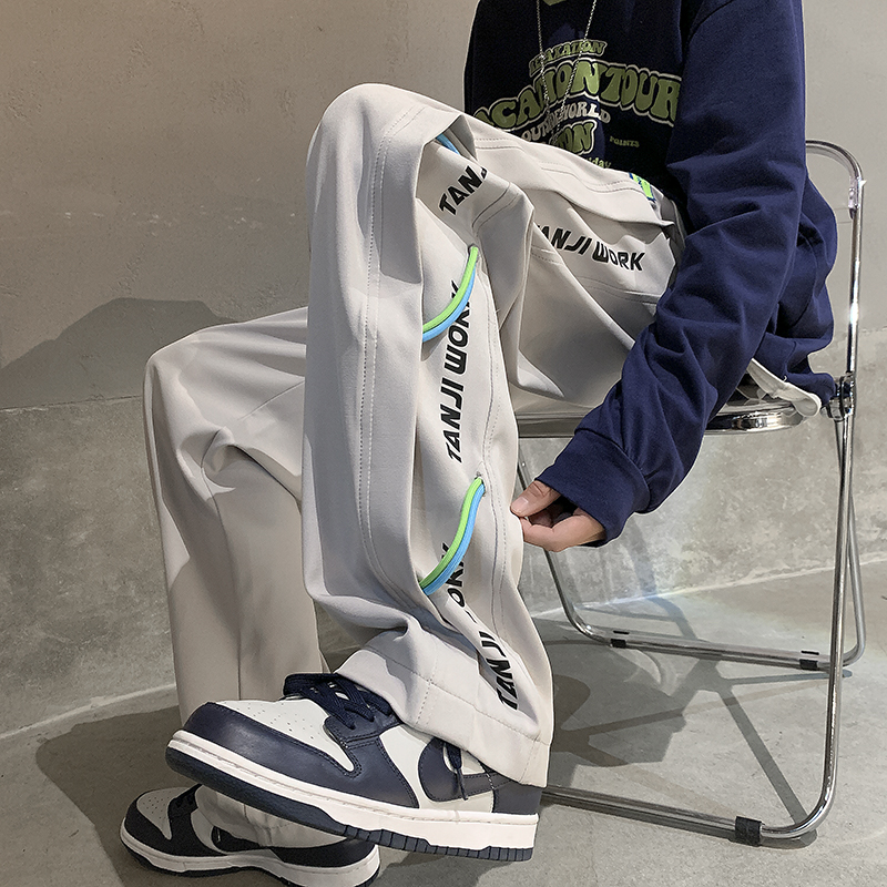 高街休闲裤子男潮牌设计感针织抽绳卫裤秋季港风宽松重磅运动长裤