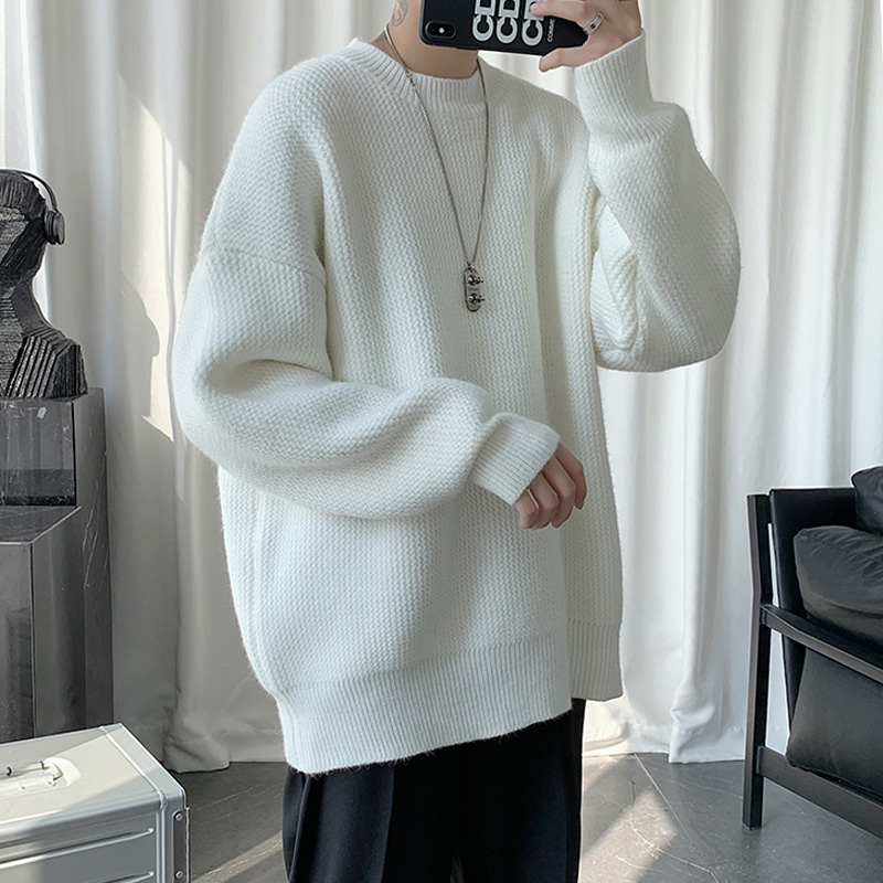 毛衣外套男秋冬韩版潮牌ins宽松纯色针织衫港风休闲圆领保暖线衣