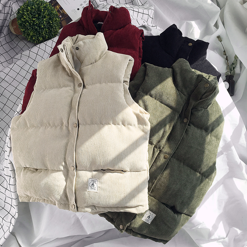 灯芯绒棉马甲男秋冬季宽松加厚工装无袖外套港风复古情侣坎肩背心