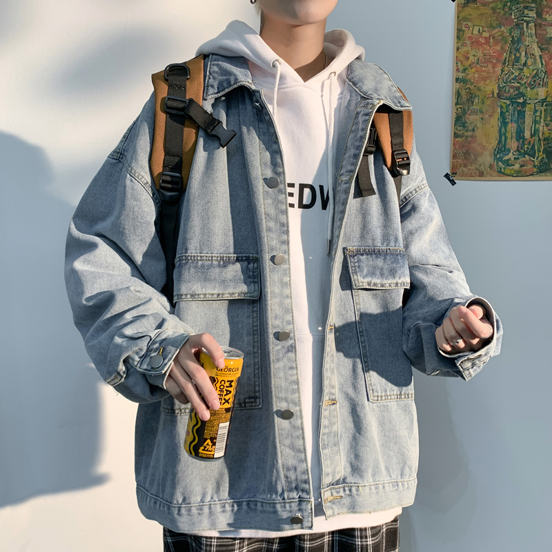 牛仔外套男春秋季潮牌港风痞帅宽松工装夹克复古百搭大码休闲上衣