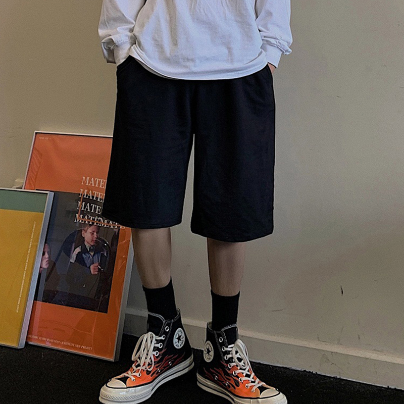 夏季短裤男港风宽松直筒纯色五分裤潮流韩版学生薄款运动休闲裤子