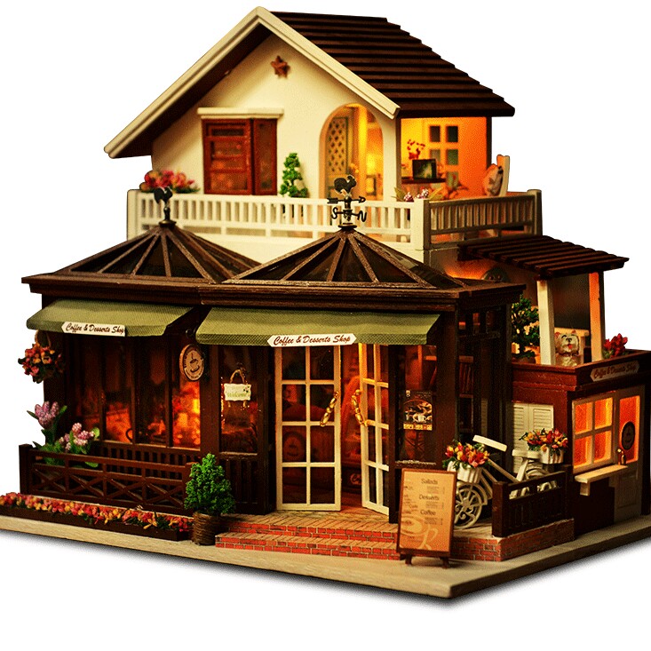 diy小屋别墅咖啡屋手工手工制制作小房子建筑拼装建筑