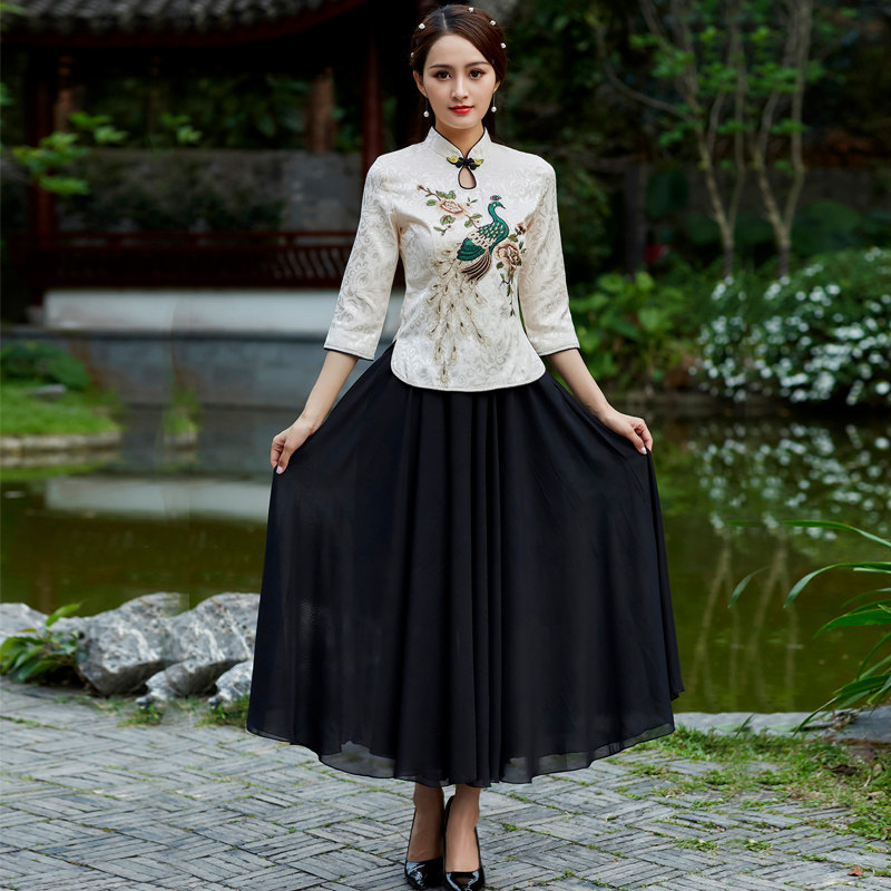 旗袍套裙秋季新款中国国风两件件套年轻小清新旗袍